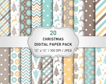 Christmas digital paper Commercial Use: "CHRISTMAS PAPERS" with Snowflakes Deers Christmas Trees, Christmas Background, Snowflake Paper
