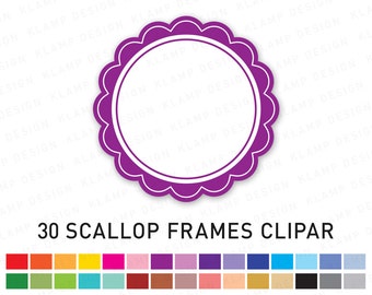 Digital Frame Clipart: "Circle Frame Clipart" Scalloped Frames Clipart, Circle Label Clipart, Round Frame Clipart, Printable Frames
