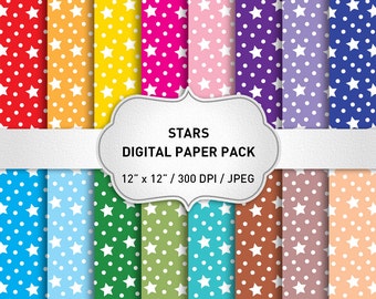 Star Digital Paper, Christmas Stars Digital Paper, Stars Digital Background, Stars Patterns, Scrapbook Paper, Christmas Paper