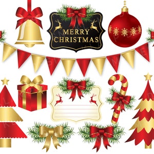 Christmas Clipart, Red and Gold Christmas Clip art, Christmas Digital Clipart, Christmas Ornament, Holiday Clipart, Commercial Use