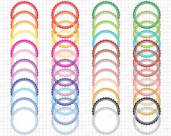 Scalloped Circle Label: "Circle Frame Clipart" Printable Circle Labels, Digital Clip Art Frame, Digital Frames Label, Labels Clipart