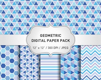 Blue Digital Paper, Blue Triangle Digital Paper, Geometric Digital Paper Pack, Printable paper, Collage Sheet, Digital Background