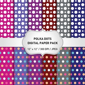 Polka Dot Digital Paper, Digital Paper Pack, Polkadot Digital, Polka Dot Pattern, Scrapbook Paper, Instant Download, Digital Download