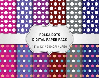 Polka Dot Digital Paper, Digital Paper Pack, Polkadot Digital, Polka Dot Pattern, Scrapbook Paper, Instant Download, Digital Download