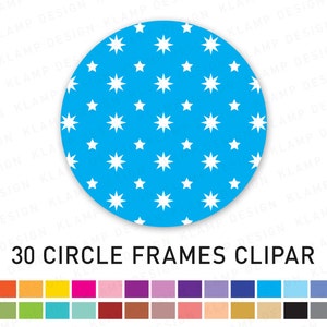 Circle Frame Clipart: &quot;CIRCLE CLIPART&quot; with Stars Pattern, Digital Frame Clipart, Digital Circle Frames, Digital Labels, Frame Clipart
