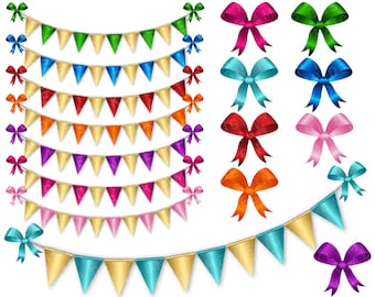 Digital Bunting Banner Clipart, Digital Bunting Clip Art, Digital Bow Clipart, Ribbon Clipart, Bunting Flags, Scrapbook, Party Clipart