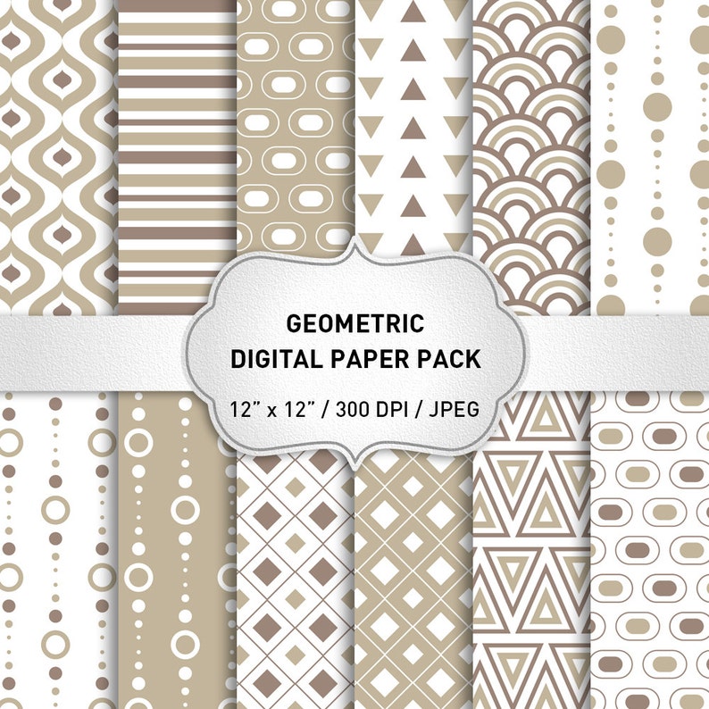 Geometric Digital Paper: "Geometric Patterns" Paper for Scrapbook, Geometric Digital Paper, Sand Digital Paper, Geometric Backgrounds image 1