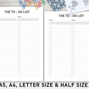To Do List Printable, To Do Planner Inserts, To Do List Notepad, Daily To Do List, To Do List Notebook, A5, A4, Letter & Half Size