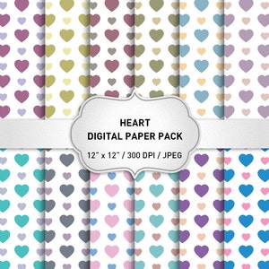 Heart Digital Paper: &quot; Valentine Digital Paper&quot; Hearts Digital Scrapbook Paper, Heart Pattern, Heart Papers, Love Pattern, Heart Background