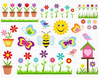 Spring Clip Art, Spring Digital Clip Art, Flower Clipart, Birds Clip Art, Butterfly Clip Art, Scrapbook Clipart, Natur Clip Art, Bee Clipart