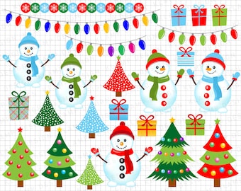 Christmas Clipart: " Christmas Tree Clipart" Snowman Clipart, Christmas Digital Clipart, Christmas Ornament, Printable Christmas