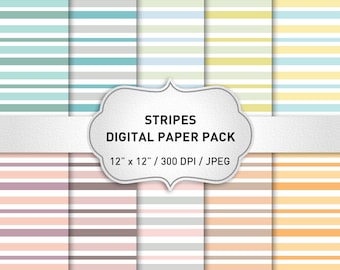 Stripes Digital Paper Pack, Digital Paper Stripes, Stripes Background, Stripes Digital Paper, Scrapbooking Paper, Instant Download