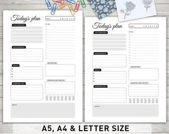Daily Planner Printable: "TODAY'S PLAN" Daily Schedule, Daily To Do List, Day Organizer, Daily Planner Inserts