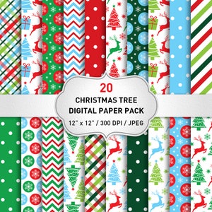 Christmas Digital Paper Commercial Use, Classic Christmas Papers, Scrapbook Papers, Christmas Background, Red and Green Christmas Paper