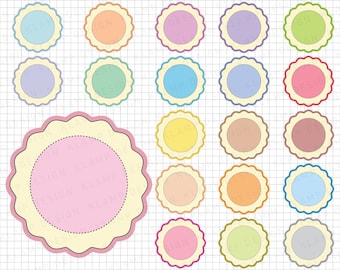 Printable Labels, Circle Digital Frame Clipart, Digital Clipart Frame, Scalloped Frame Clipart, Circle Printable Labels, Printable Tag