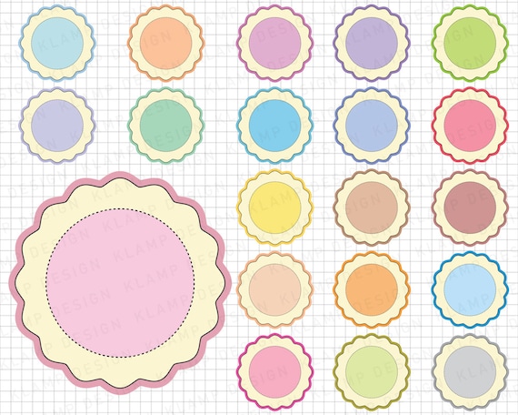 Printable Labels, Circle Digital Frame Clipart, Digital Clipart Frame, Scalloped Frame Clipart, Circle Printable Labels, Printable Tag