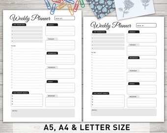 Weekly Planner Printable: "WEEKLY ORGANIZER" Weekly Schedule, Desk Planner, Weekly To Do, Instant Download - A5, A4 & Letter Size