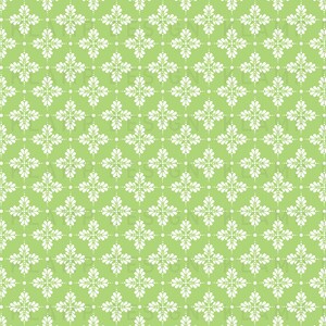 May include: A seamless pattern featuring a repeating design of white stylized floral motifs on a light green background.