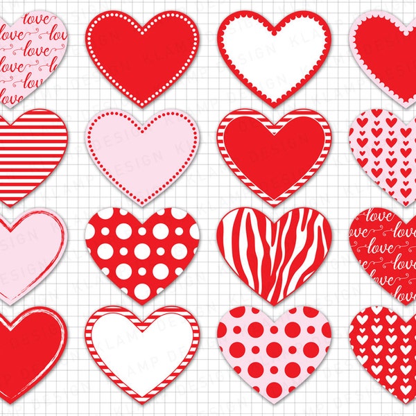 Heart Clipart: "Digital Heart Clipart" Valentine Heart Clipart, Heart Labels, Red Hearts Clip Art, Love Clipart, Heart Graphics