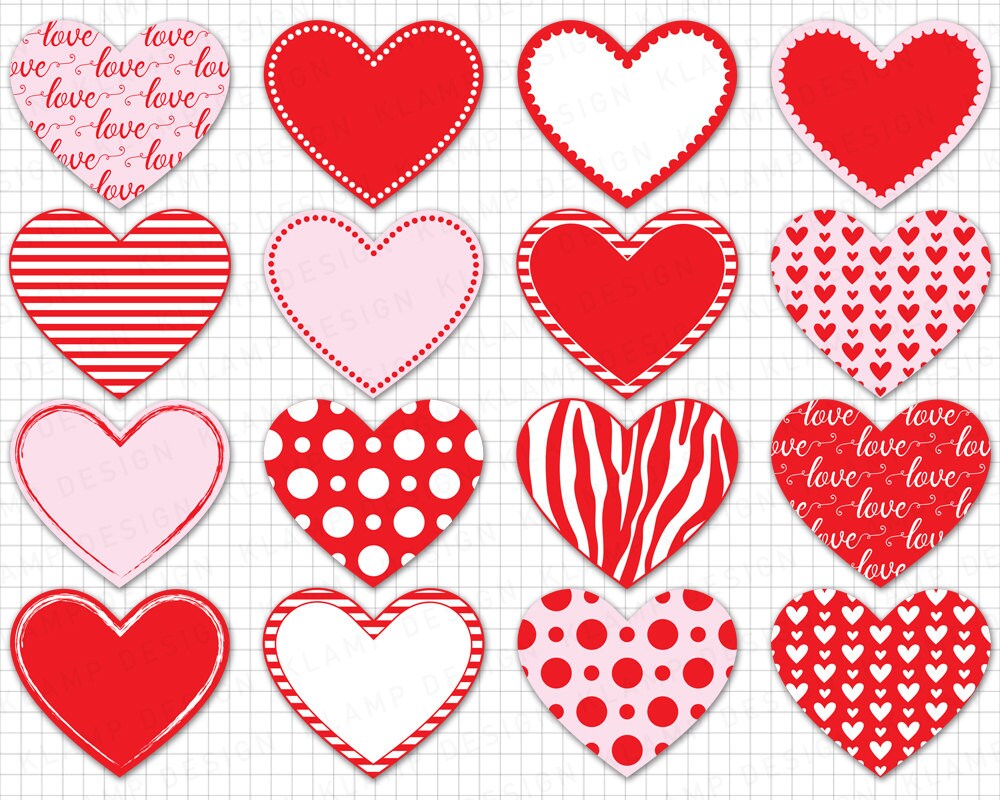 Heart Clipart: digital Heart Clipart Valentine Heart Clipart, Heart Labels, Red  Hearts Clip Art, Love Clipart, Heart Graphics 