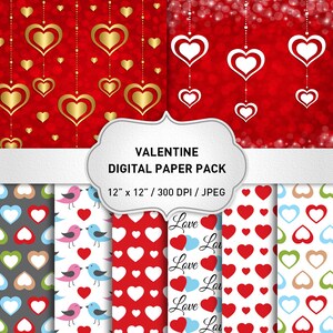 Hearts Digital paper: &quot;Love Digital Paper&quot; Heart Digital Background,  Hearts Pattern, Valentine Background, Valentine Digital Paper