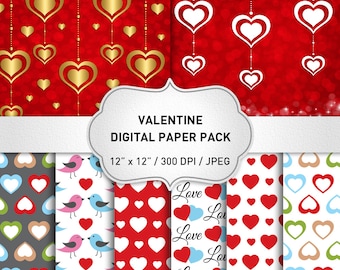 Hearts Digital paper: "Love Digital Paper" Heart Digital Background,  Hearts Pattern, Valentine Background, Valentine Digital Paper