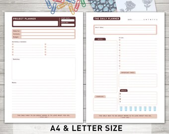 Printable Planner Pack, Productivity Planner, Daily Planner, Weekly Planner, Project Planner, Note Page, Letter & A4 Size