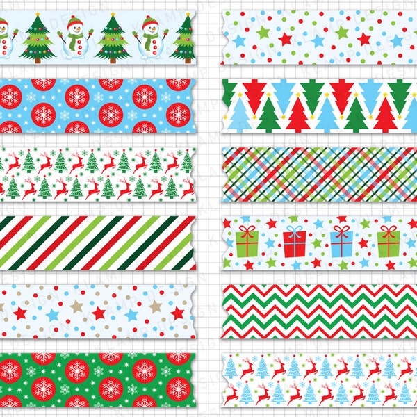 Digital Washi Tape: "Digital Christmas Washi Tape" Christmas Clipart, Washi Tape Clipart, Holiday Clipart, Christmas Graphics
