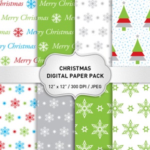 Green Christmas Digital Paper: &quot;CHRISTMAS DIGITAL&quot; Christmas Background, Christmas Paper, Snowflake Papers, Christmas Pattern