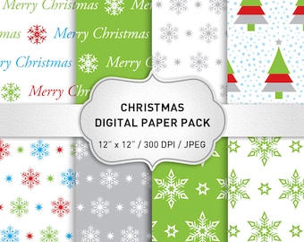 Green Christmas Digital Paper: "CHRISTMAS DIGITAL" Christmas Background, Christmas Paper, Snowflake Papers, Christmas Pattern