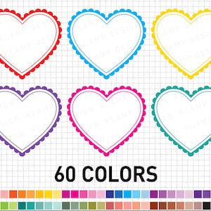 Heart Clipart, Digital Hearts, Valentine Clip Art, Love Clipart, Colourful Hearts Clip Art, Heart Frame Clipart, Hearts Instant Download