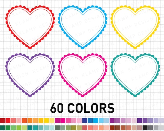 Heart Clipart, Digital Hearts, Valentine Clip Art, Love Clipart, Colourful Hearts Clip Art, Heart Frame Clipart, Hearts Instant Download