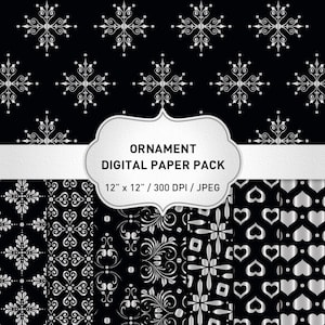 Black and Silver Digital Paper, Elegant Digital Paper Pack, Instant Download, Black and Silver Foil Floral Printables