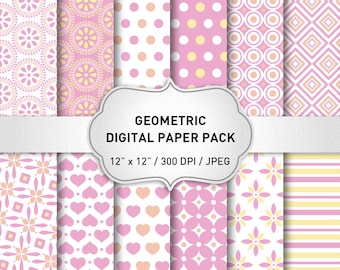 Roze digitale papier Pack roze digitale papier, roze achtergronden, geometrische digitale papier, Scrapbook papier Pack, digitale Scrapbook