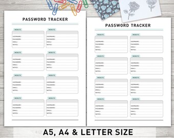 Password Tracker, Password Planner, Password Keeper, Organizing Printable,  Instant Download - A5, A4 and Letter Size
