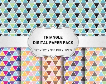 Triangle Digital Paper Pack, Geometric Digital Paper, Printable Paper, Instant Download, Collage Sheet, Geometric Background