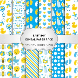 Baby Digital Paper: "Baby Boy Digital Paper" Blue Baby Digital Paper, Baby Shower Scrapbook, Baby Boy Paper, Baby Scrapbook Paper