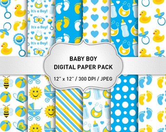 Baby Digital Paper: "Baby Boy Digital Paper" Blue Baby Digital Paper, Baby Shower Scrapbook, Baby Boy Paper, Baby Scrapbook Paper
