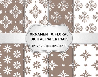 Ornament Digital Paper Pack, Floral Digital Paper Pack, Digital Paper Pack, Instant Download, Scrapbook Digital Paper