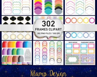 Frames Clipart, Scalloped Frames, Round Labels, Scalloped Labels, Tags Clipart, Digital Frames, Frame Clipart Bundle, Printable Frames
