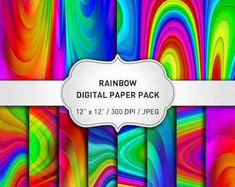 Rainbow Digital Paper, Rainbow Paper, Abstract Paper, Multicolor Rainbow Background, Rainbow Scrapbook Paper, Abstract Background