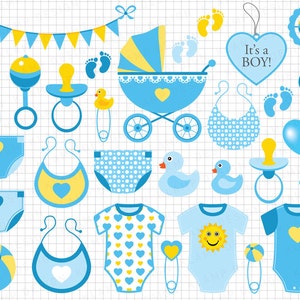 Baby Boy Clipart: &quot;Blue Baby Boy Clip Art&quot; Scrapbook Invitation Baby Shower, Baby Boy Shower, Blue Baby Clipart, Nursery Clip Art