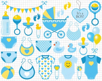 Baby Boy Clipart: "Blue Baby Boy Clip Art" Scrapbook Invitation Baby Shower, Baby Boy Shower, Blue Baby Clipart, Nursery Clip Art