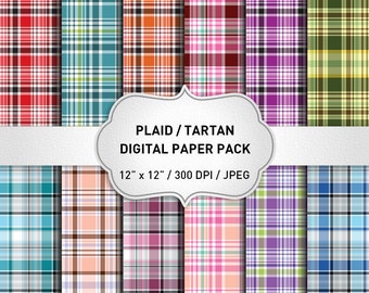 Plaid Digital Paper, Plaid Patterns, Tartan Digital Paper, Plaid Background, Digital Scrapbook Paper, Geometric Digital Paper