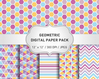 Geometric Digital Paper, Digital Paper Pack, Triangle Digital Paper, Collage Sheet, Printable Paper, Geometric Digital Backgrounds