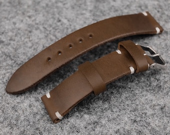 Horween Chromexcel Natural Unlined Side Stitch Leather Watch Strap