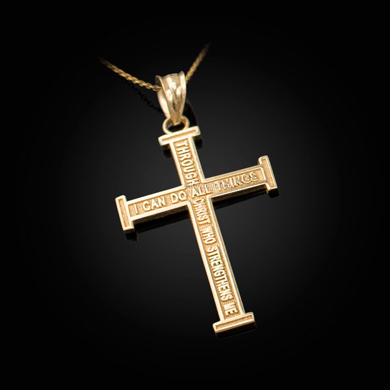 Gold Reversible Christian Cross Pendant Necklace 10K 14K | Etsy