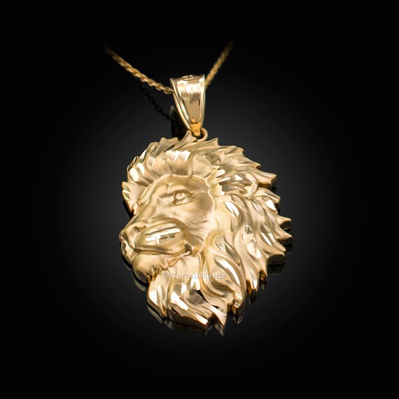 Gold Lion Face Satin Dc Leo Pendant Necklace Yellow White - Gold Leo Pendant Necklace