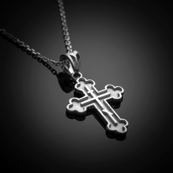 Russische Orthodoxe Weissgold Kreuz Charm Anhanger Halskette Etsy