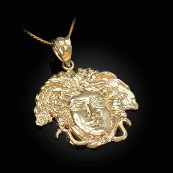 Yellow Gold Medusa Charm Necklace 10k 